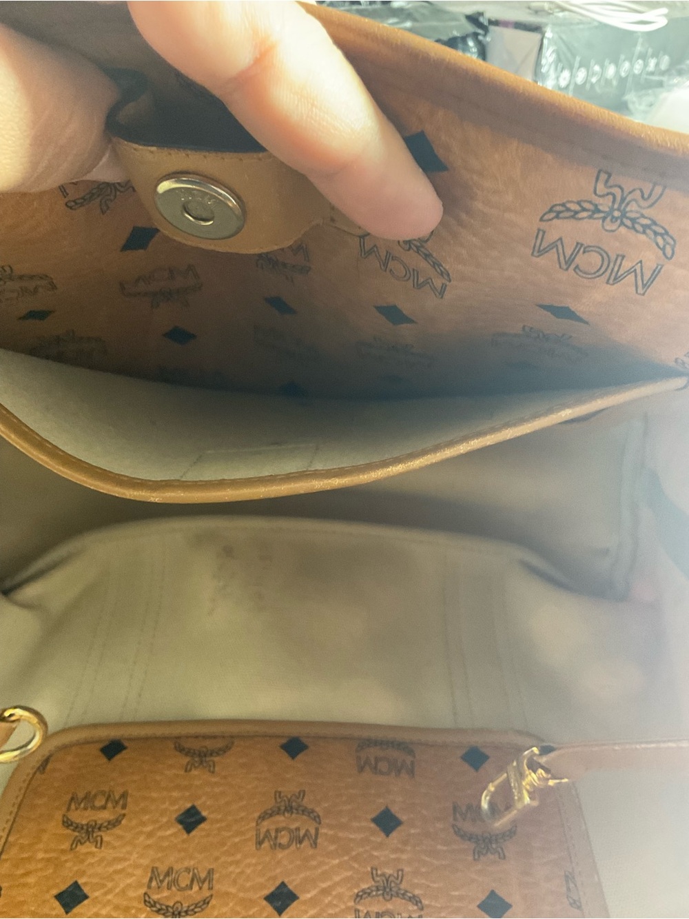MCM Cognac Visetos Monogram Tote with Gold Plate - Picture 5 of 6